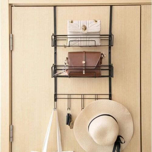 Behind doors 2-layer storage racks with hooks metal organizer wall storages hanging shelf Removable living room bathroom