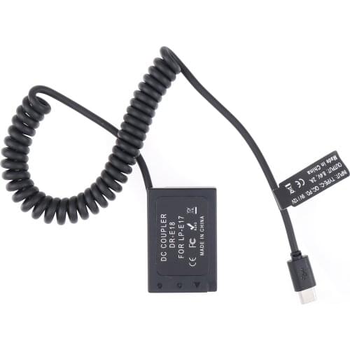 FOTGA LP-E18 Dummy Battery Adapter +Type C Cable for Canon RP 77D 200D 250D 750D 760D 800D 850D Rebel T6i T6s T7i T8i SL2