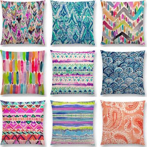 Hot Sale Color Party Candy Chevron Waves Coral Camo Stripe Paisley Geometry Pattern Moroccan Colorful Cushion Sofa Throw Pillow