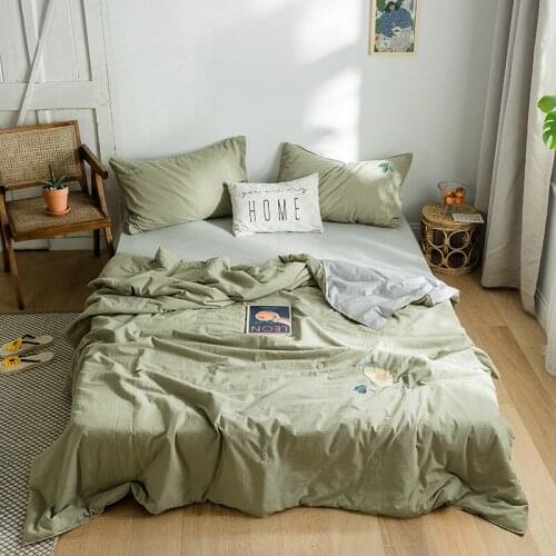 Cotton wash cotton summer cool quilt pure color simple embroidered air conditioning quilt double quilt core comforters