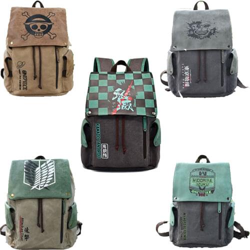 ONE PIECE Demon Slayer Kimetsu no Yaiba Anime Canvas Backpack Schoolbag Attack On Titan Cosplay Animation Accessories