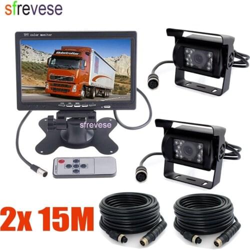 2 x 18 IR Night Vision CCD Reversing Camera 4Pin Waterproof + 7" LCD Monitor Caravan Rear View Kit For Bus Truck