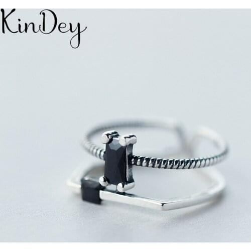 Personality Boho Black Crystal Rings For Women Charm Wedding Jewelry Adjustable Antique Finger Ring Anillos