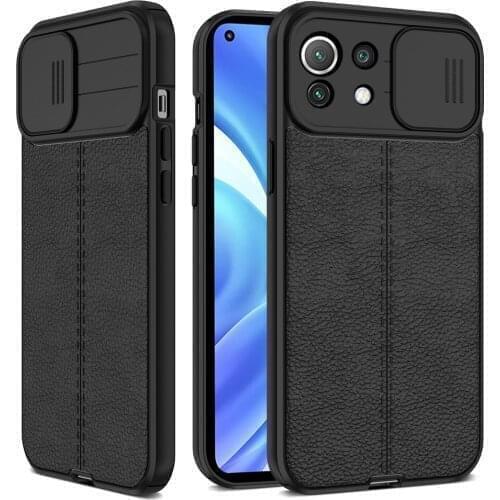Lychee Pattern Leather Case for Xiaomi Mi 11 Lite 5G Push Pull Camera Protection For Xiomi mi 11i 11Lite Light Case Coque Cover