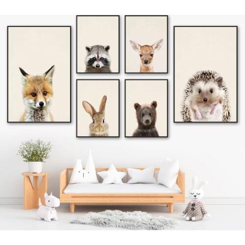 Rabbit Hedgehog Koala Bear Fox Kangaroo Animal Wall Art Canvas Painting Nordic Posters And Prints Wall Pictures Kids Room Decor