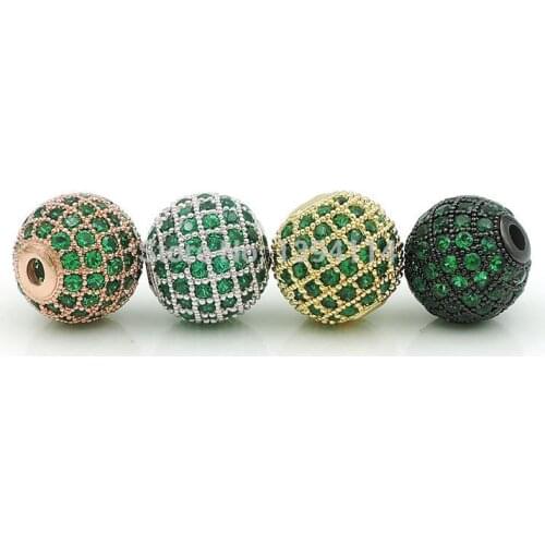 6mm 8mm 10mm 12mm Micro Pave CZ Round Beads, Clear Green Cubic Zirconia Pave on Copper Ball Bead