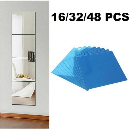 16x 15CM Square Mirror Glass Tile Wall Stickers Flexible Non Glass Mirror for Home Decor 3D Mirror Wall Stickers Decal dropship