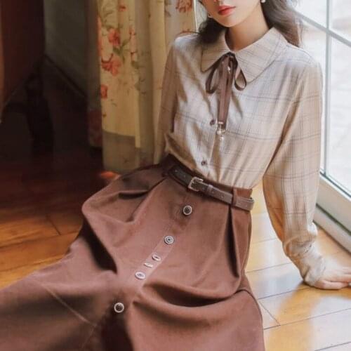 Sweet Girl Spring/Autumn Velvet Warm French Courtly Style Tender Vintage Fairy Preppy Dress Shirt Suit Elegant Offiec Lady Set