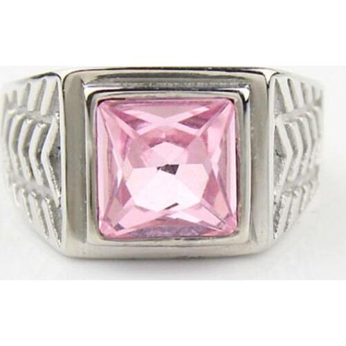 Fashion Pink Cubic Zirconia Silver color Mens Womens 316L Stainless Steel Wedding Ring