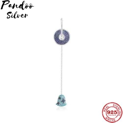 Pandoo Fashion Charm Sterling Silver Original 1:1 Copy,Single Wind Chime Earrings With Drooping Chain Jewelry Gift For Female