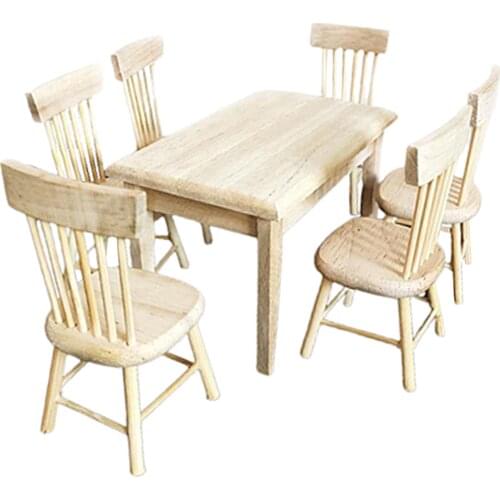 DIY 1/12 Scale Dollhouse Miniature Kitchen Table Chair Set Pretend Play Life Scene Decoration Accessories Kids Toy Gifts