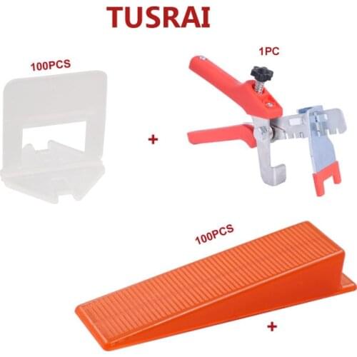 Tile Leveling System Kit 2mm 3/32" 201pcs Ceramic Wall Floor Leveling Clips + Wedges + Pliers Lippage System Starter Kit TUSRAI