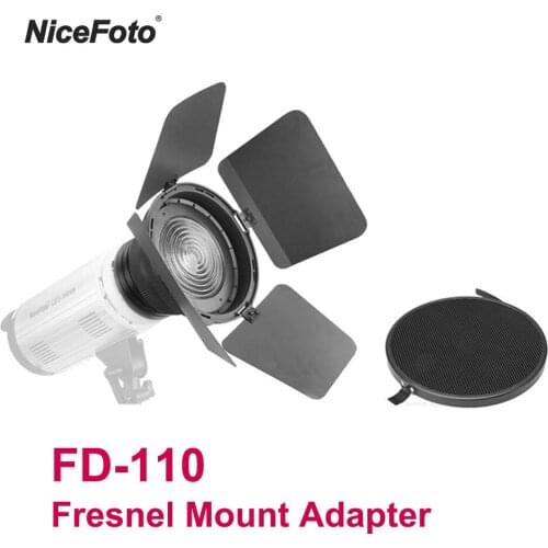 NiceFoto FD-110 Fresnel Mount Light Focusing Adapter for Bowens Mount LED Video Lightwith Lights Honeycomb Grids with Barn Doors