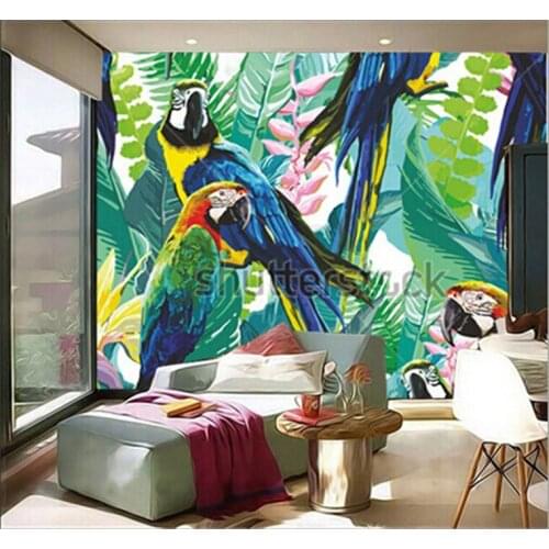 Latest custom 3D large mural colorful parrots and exotic flowers living room tv background bedroom wall wallpaper