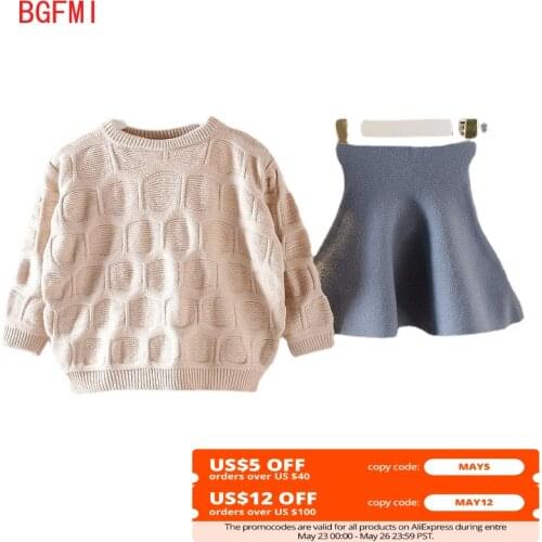New Spring Fall Children Clothing Fashion Teens Girls Kint Suit Warm Skirt 2PCS for Big Girl Winter Sweater Suit Cotton Girl Set