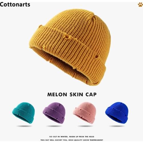 New Solid Color Knitted Hats for Women Warm Wool Skullcap Men Beanies Winter Retro Brimless Baggy Melon Cap Elastic Cuff Bonnets