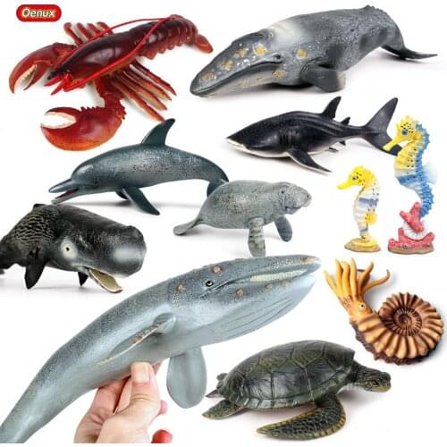 Oenux New Big Sea Life Animals Megalodon Whale Shark Crab Turtle Dolphins Action Figure Aquarium Ocean Model Education Kids Toy