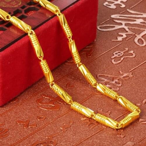 24k Yellow Gold Solid Bamboo Shaped Necklace Necklaces for Men Male Necklace Chain Clavicle Wedding Party Fine Gold Jewelry Gift