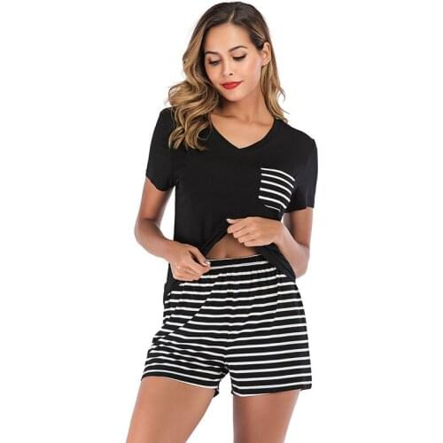 Pijama Women Pajama Set Striped Cotton Sleeve Sleepwear Set Pyjama Femme Pijama Sexy Nightgown Womens Pajamas Sleepwear