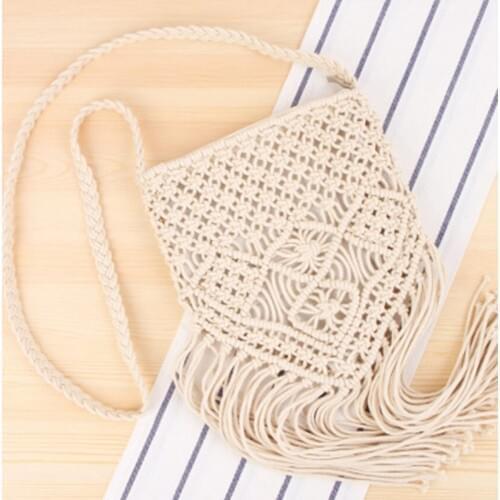 Hand-woven cotton retro national wind fringed woven bag Mori girl Messenger bag beach holiday straw bag