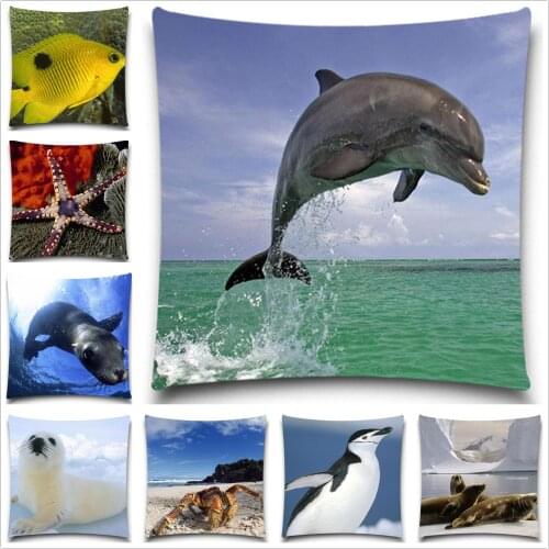Fish Jellyfish Dolphin Starfish penguin Cushion Covers Cotton polyester Pillow case Square for Home Decor 5 size