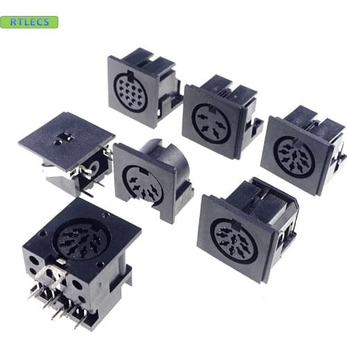 50 pcs Female Din Connector Receptacle 2 3 4 5 6 7 8 9 Pin Circular Connector Right Angle PCB Solder Sockets Solder Tin