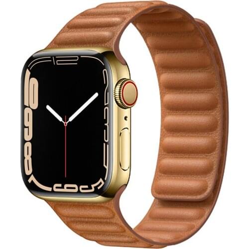 Leather link strap for Apple Watch band 44mm 40mm 42mm 38mm iwatch apple watch 6 5 4 3 2 1 SE magnet loop buckle bracelet belt