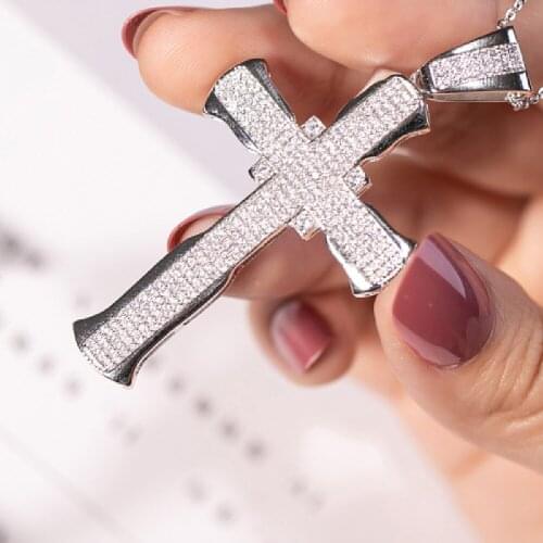 Luxury Cross Pendant Pave 240pcs Diamond 925 Sterling silver Cross Pendant Gemstone Necklace for Women Men Wedding Jewelry