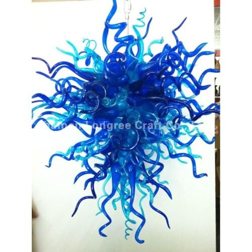 Modern Minimalist Italy Designer Lighting LED Light Source Blue Colored Hand Blown Murano Glass Shade Style Chandelier