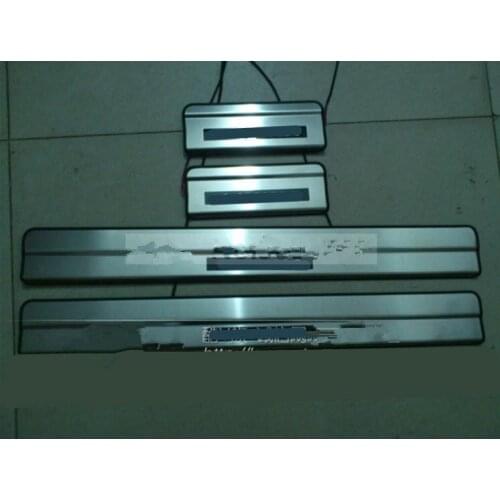 Car Styling for 2007-2015 Nissan Livina stainless steel auto door sill protector scuff plate guard thresholds With blue LED LOGO