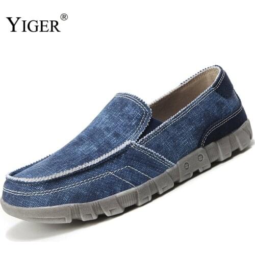 YIGER New Mens canvas shoes Loafers man Boat shoes Driving shoes big size casual slip-on shoes Blue Gary male lazy loafers