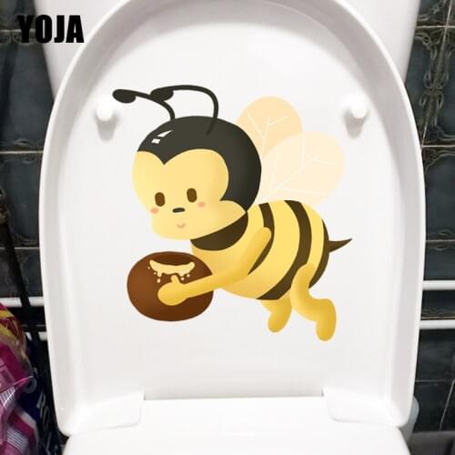 YOJA 21.8X20.8CM Hardworking Bee Childern Bedroom Wall Decor Decals Lovely Cartoon Toilet Sticker T1-2331