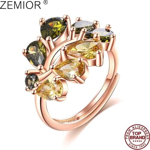 ZEMIOR Water Drop Rose Gold Rings For Women Blue And Gree Zircon Rings Korean Fashion Aesthetic Jewelry Wedding Lover Gift