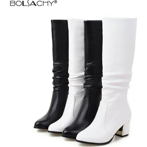 Fashion brand PU leather women ankle boots sexy pointed toe western cowboy boots women Knee-High Boots chunky wedges boots 34-43