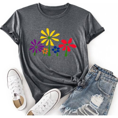 Woman Summer T-Shirts Short Sleeve Tops Flowers Graphic Design Tee Shirts for Women Female Colorful Casual Shirts Clothes