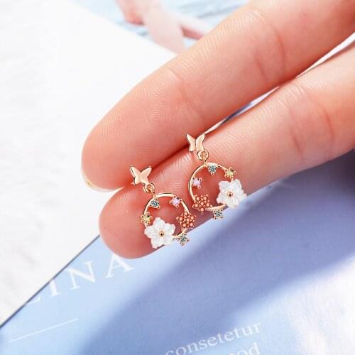 925 sterling silver earrings Butterfly flower korea elegant Christmas gift Micro Inlay cubic zirconia earrings for women 2019 bl