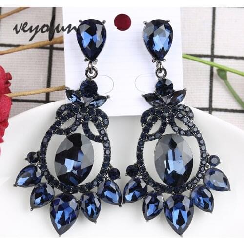 Veyofun Luxury Dark bule Crystal Drop Earrings Hollow Out Hyperbole Dangle Earrings Fashion Jewelry for Women Wholesale