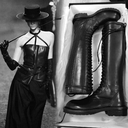 Ann High Top Martin Boots Womens Autumn / Winter 2020 British Long Boots Knights' Boots Cow Leather Boots Below Knee Womens Bo