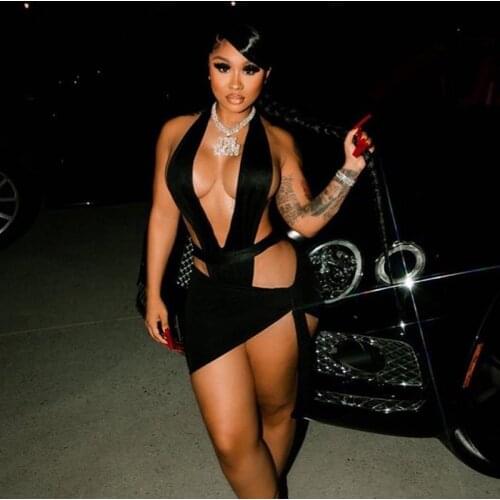 Simenual Hot Sexy Black Midnight Club Two Piece Sets Halter Top And Skirt Backless Summer Partywear Hollow Out Ruched Women Set