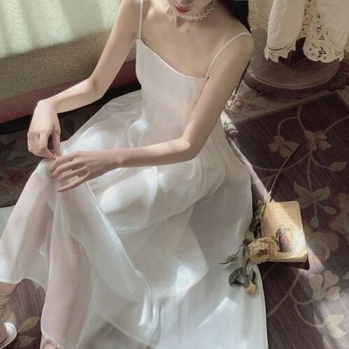 Bella 2021 new Summer Thin Camisole Dress Women Sleeveless Elegant Fairy Strap Dress French Party Dress Korean Style Office Lady