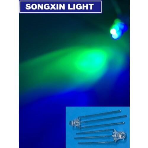 1000Pcs 3mm LED Bi-Color BLUE and GREEN Common Anode Round Transparent 20mA LED Light Emitting Diode bicolor BLUE/GREEN 3V