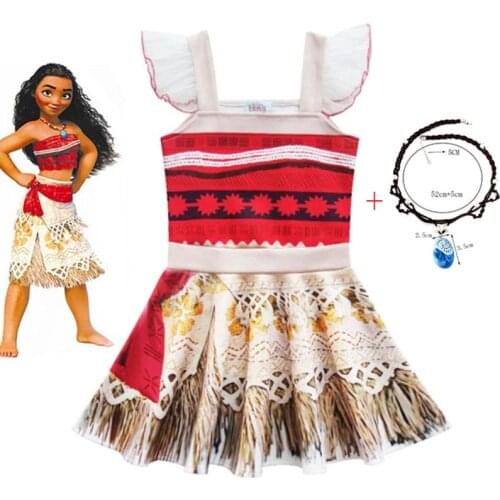 2020 Girls Ballet Moana Costume anime Cosplay for Kids Sleeveless Soft Sling Princess Dress with Necklace Birthday Party Clothes
