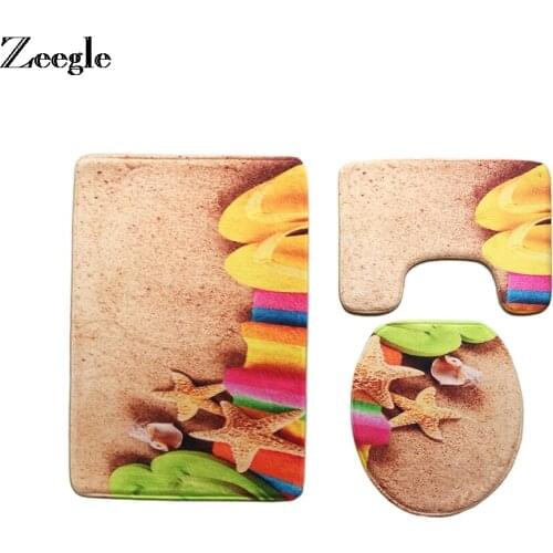 Zeegle 3Pcs Non-slip Bathroom Bath Mat Set Washable Toilet Rug Shower Room Rugs Toilet Seat Cover Absorbent Bathroom Floor Mat