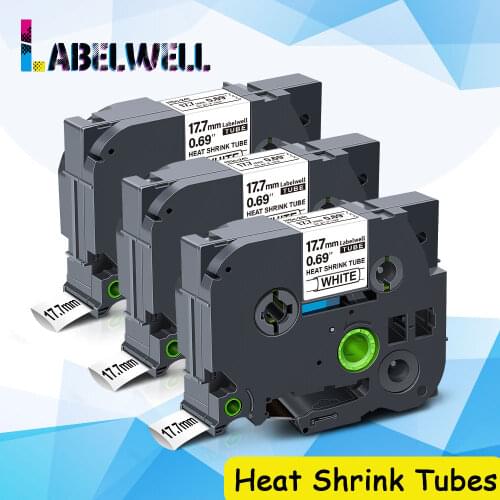 Labelwell 3Pcs HSe-241 Compatible for Brother HSe241 HSe 241 17.7mm Heat Shrink Tubes Black on White for Brother P-Touch printer