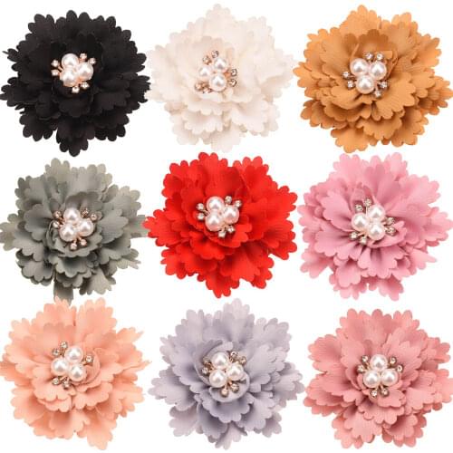 6PCS 2.6inch Kawaii Flowers Baby Girls Hair Flower with Rhinestone Center Hair Accessories No Hairclips Barrette for Hair Bows
