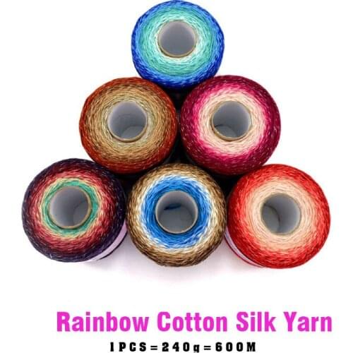 600M Colorful Silk Cotton Crochet Knitting Yarn 6 Strand Gradient Dyed Woolen DIY Handmade Knitted Sweater Hat Scarf Laine Lana