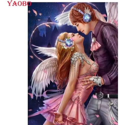 Yaobo 5D Diamond Mosaic Full Square Angel Couple Pictures Of Rhinestones Diamond Painting Mosaic Pattern Embroidery Home Decor