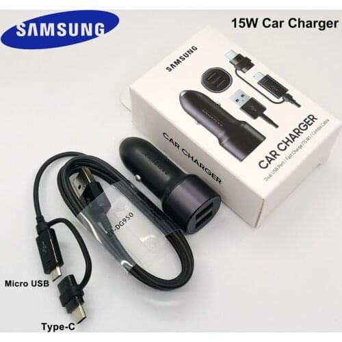 Samsung Car Charger 15W Fast Charge Dual usb Port Micro+Type C Combo Cable For Galaxy S8 S9 S10 S20 S21 Plus Note20 Ultra 10 10