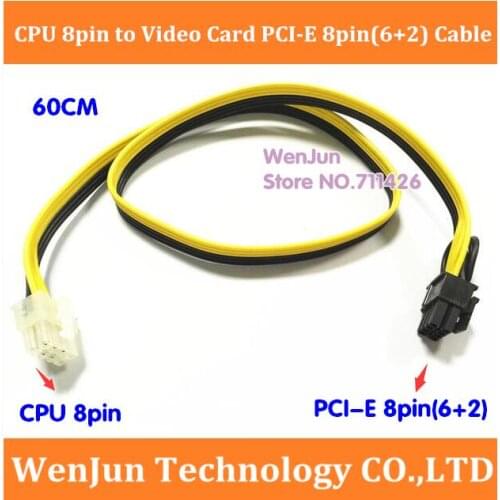 Free Shipping CPU 8Pin Male to Video Graphic Card PCIe PCI-E PCI Express 6+2pin Male Power Supply Cable 8p Cord 60cm