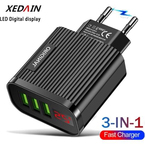 3 Ports Digital Display Quick USB Charger For iPhone 11 12 X XR MAX Apple Samsung Huawei Xiaomi Redmi Mobile Phone Fast Charging